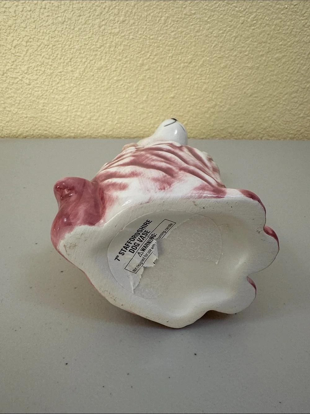 Pink and White Ceramic Staffordshire Dog Vase — Decorative Home Accent